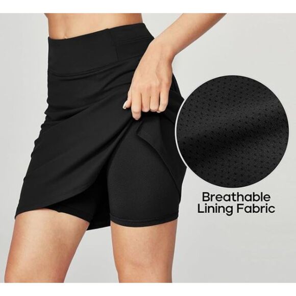 Heathyoga Black Tennis Golf Skort Side Slit Pockets Built-In Shorts NWT Size L - Picture 3 of 6